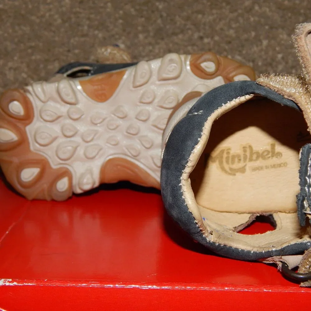 NEW $70 Leather Navy Blue Sandals MINIBEL sz 19 U.S. 3 / 4